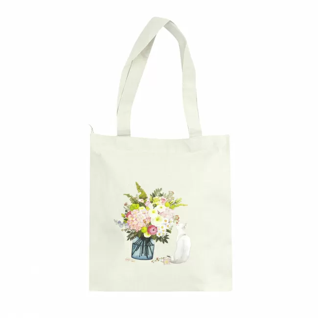 Эко-сумка шоппер Котик с цветами