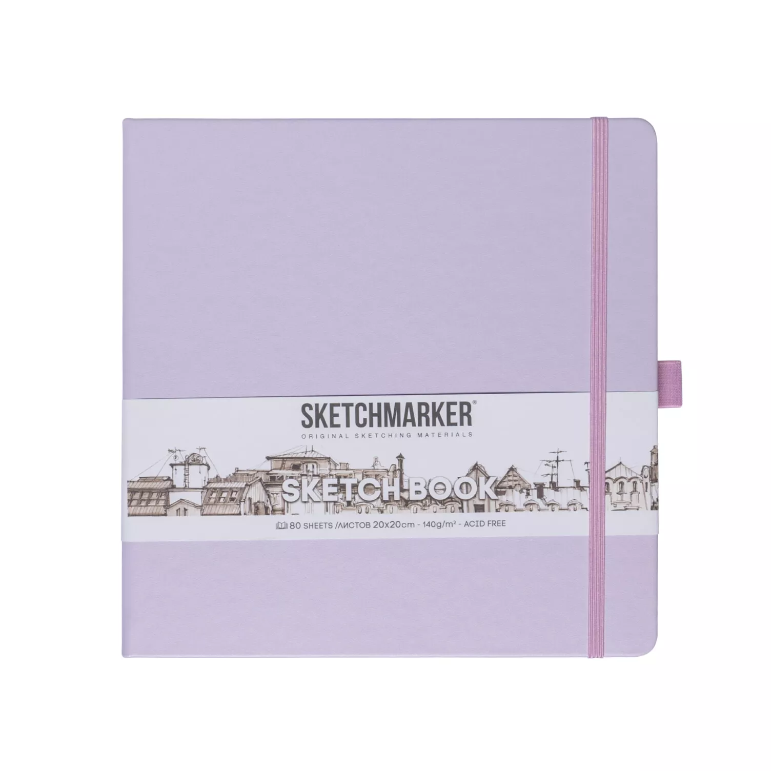 Блокнот для зарисовок Sketchmarker 140г/кв.м 20*20cм 80л (Фиолетовый пастельный)