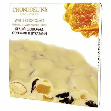 Шоколад белый с орехами и цукатами, 160 гр