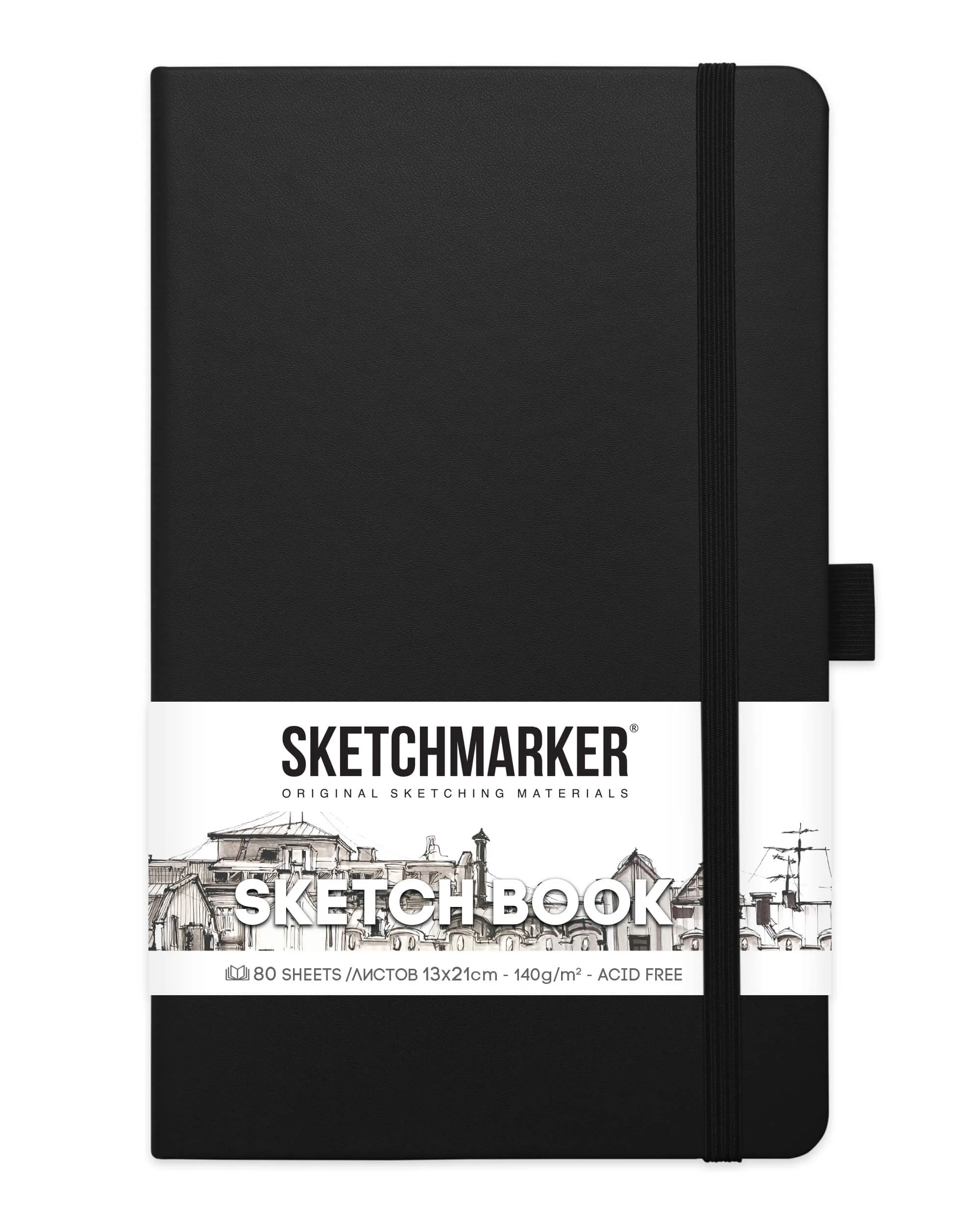 Блокнот для зарисовок Sketchmarker 140г/кв.м 13*21см 80л (Черный)