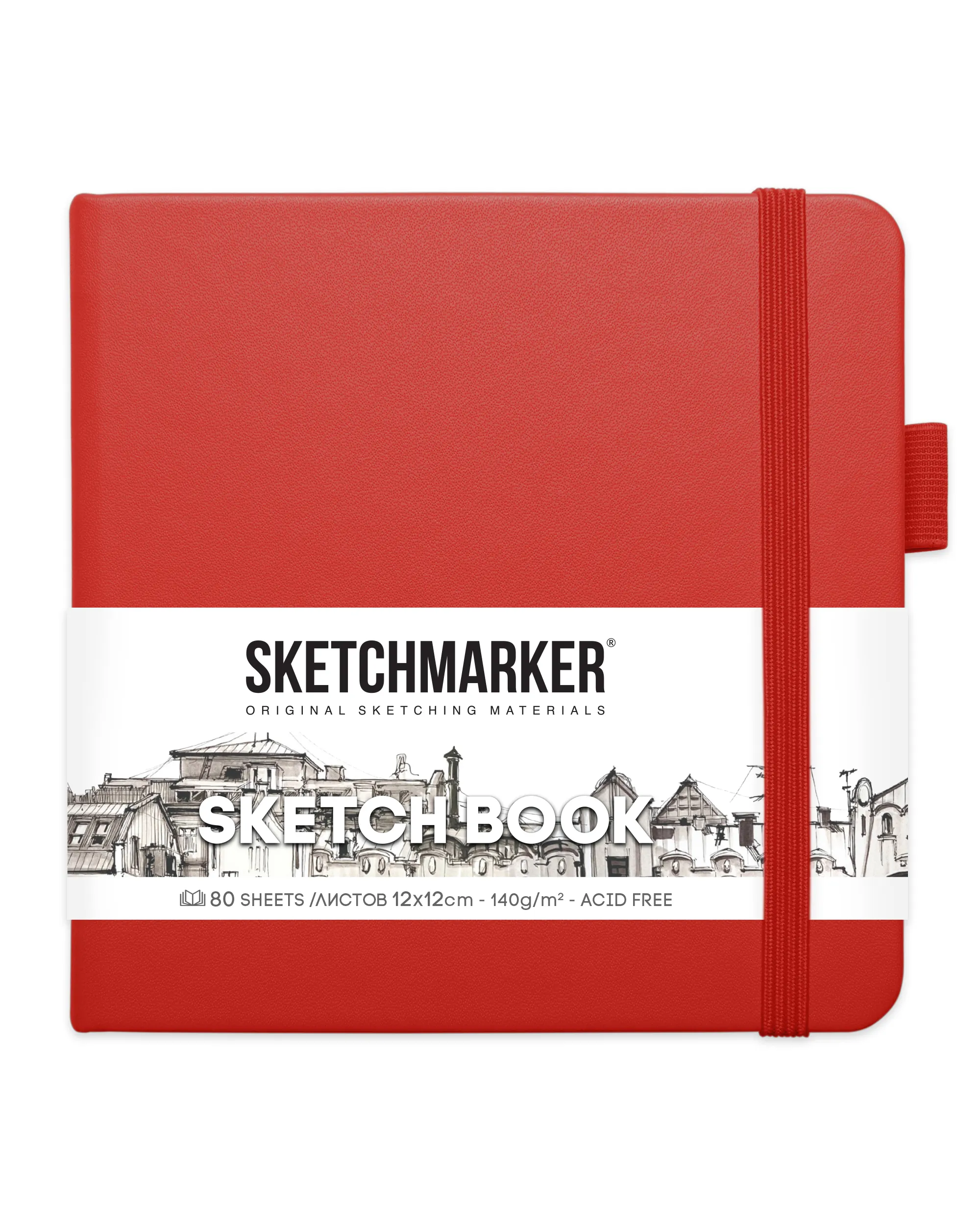 Блокнот для зарисовок Sketchmarker 140г/кв.м 12*12см 80л (Красный)