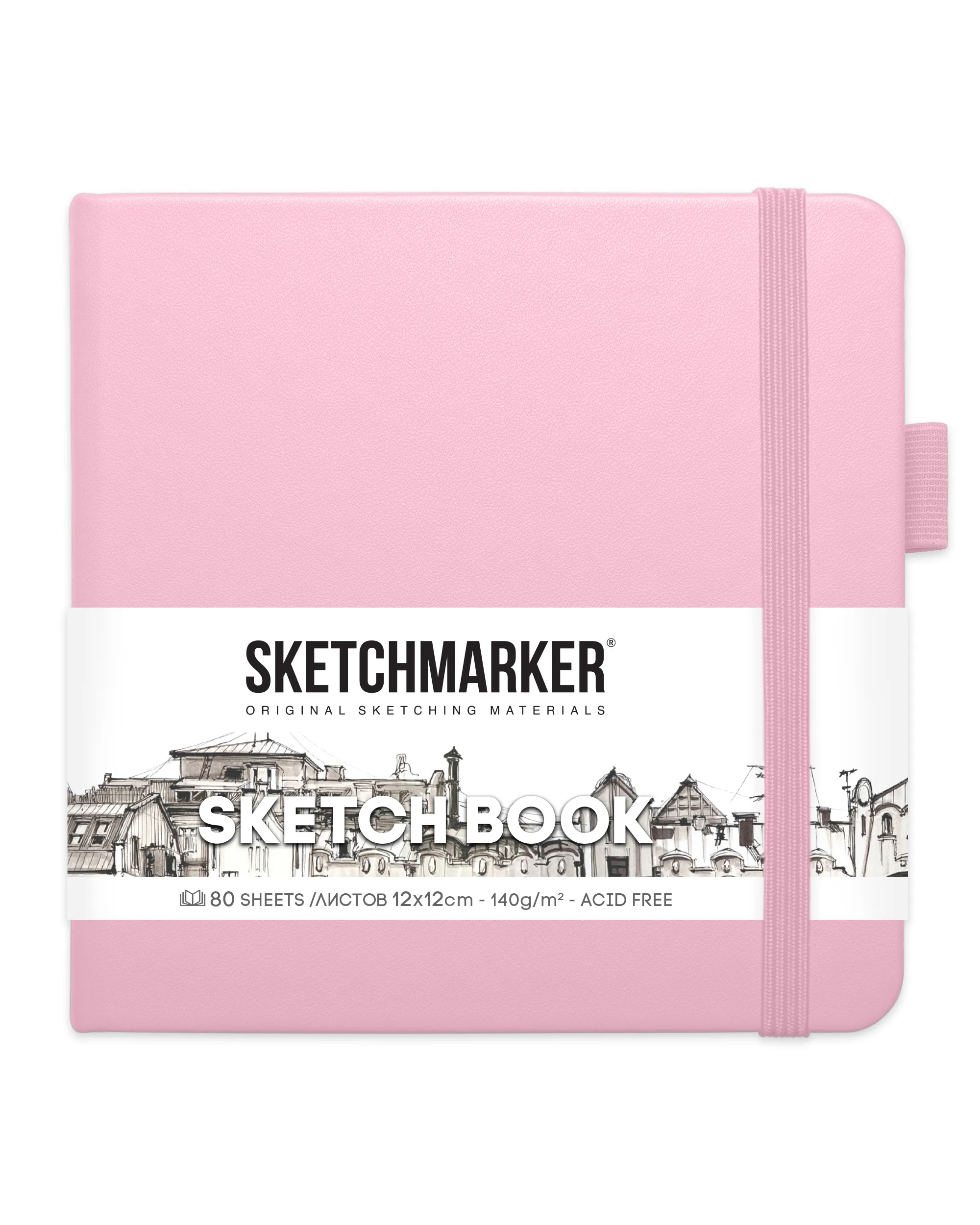 Блокнот для зарисовок Sketchmarker 140г/кв.м 12*12см 80л (Розовый)