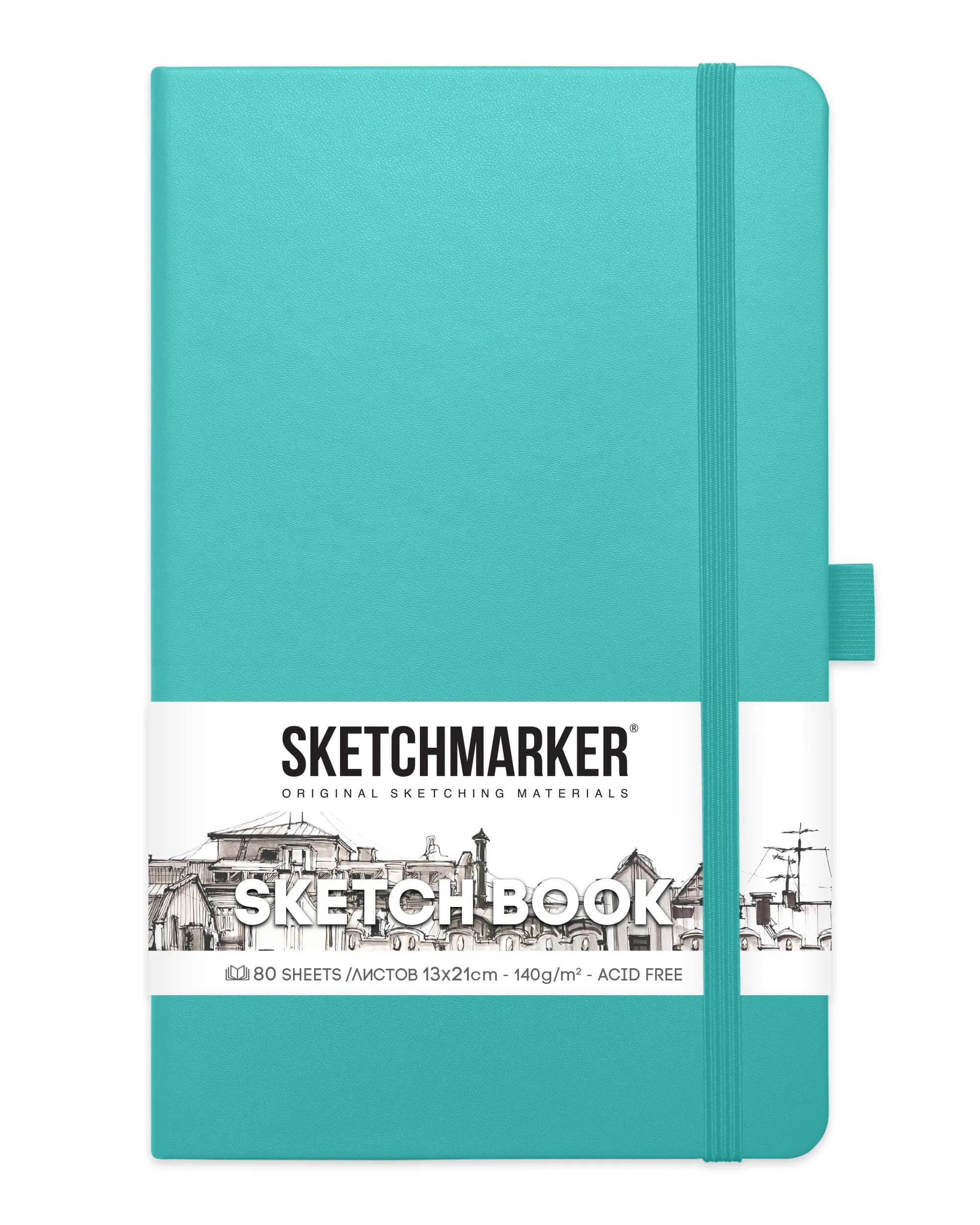Блокнот для зарисовок Sketchmarker 140г/кв.м 13*21см 80л (Аквамарин)