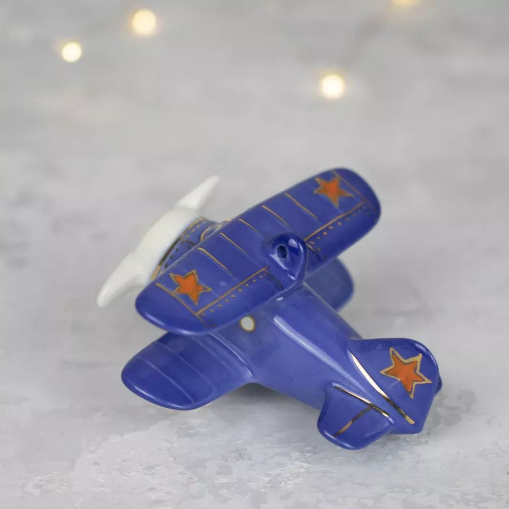 Елочная игрушка Самолет (синий)