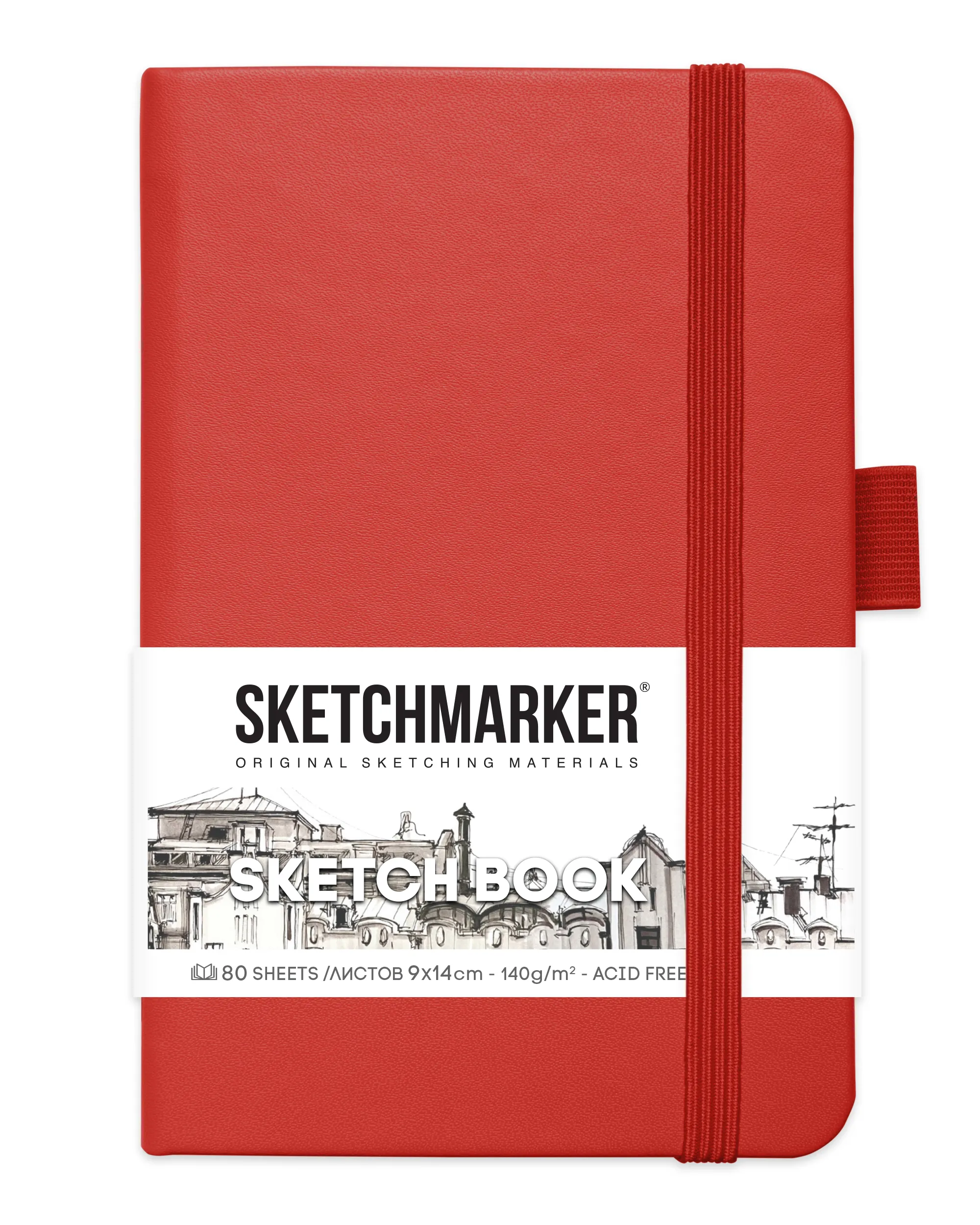 Блокнот для зарисовок Sketchmarker 140г/кв.м 9*14см 80л (Красный)
