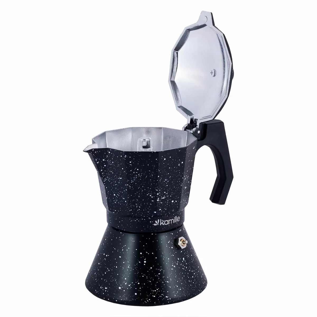 Кофеварка гейзерная из алюминия с широким индукционным дном (черный мрамор), 300мл