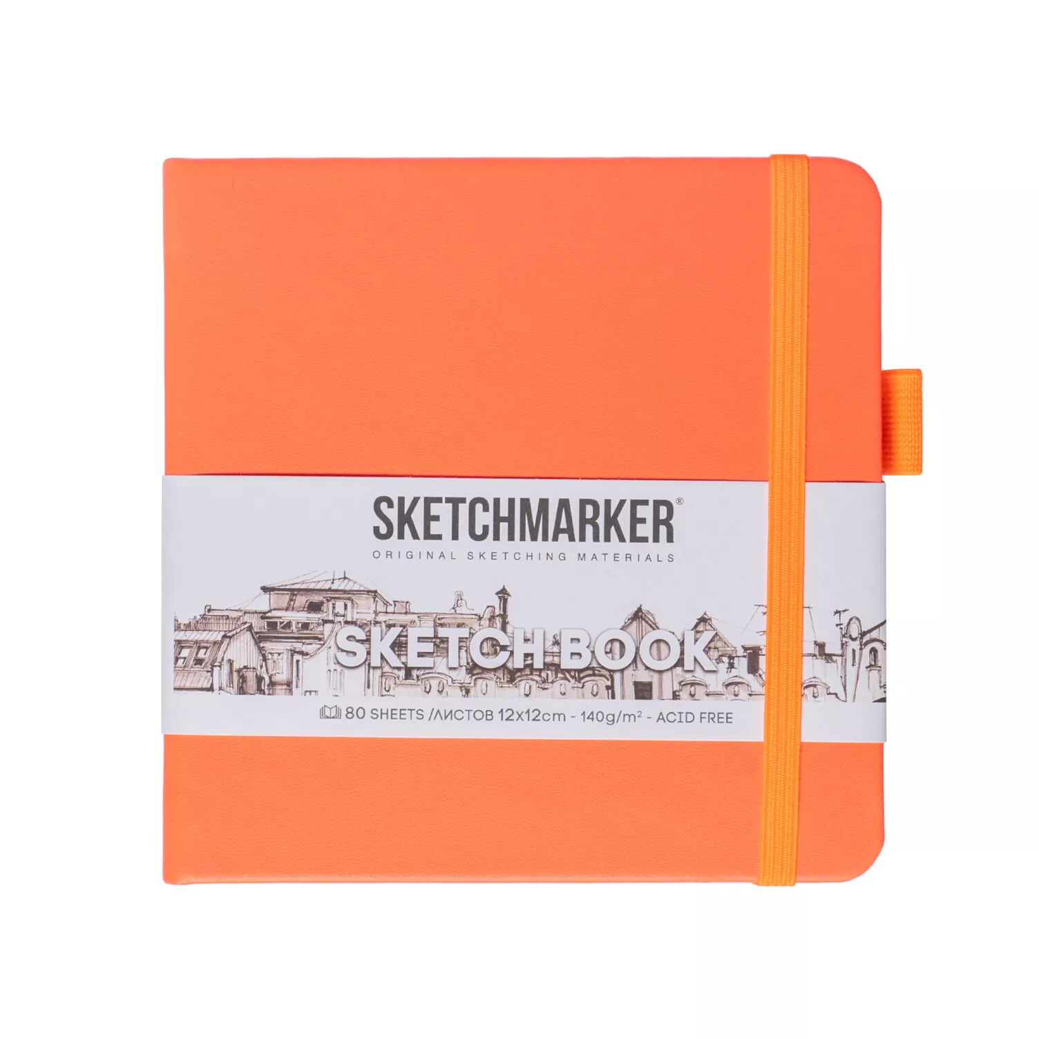 Блокнот для зарисовок Sketchmarker 140г/кв.м 12*12см 80л (Неоновый коралл)