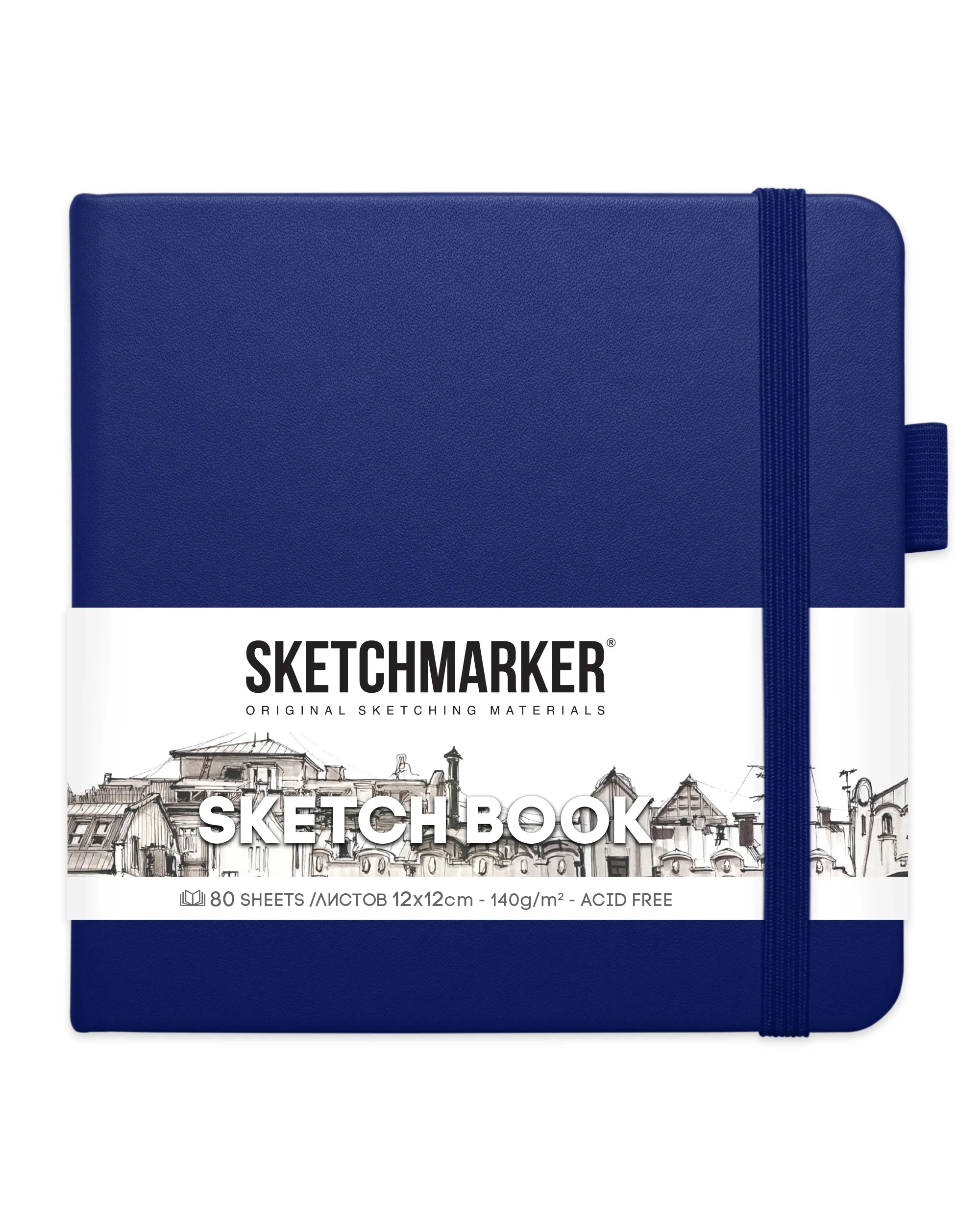 Блокнот для зарисовок Sketchmarker 140г/кв.м 12*12см 80л (Королевский синий)