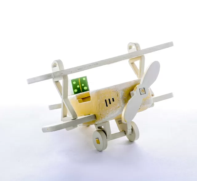 Елочная игрушка Самолет Биплан (Пшеничный)
