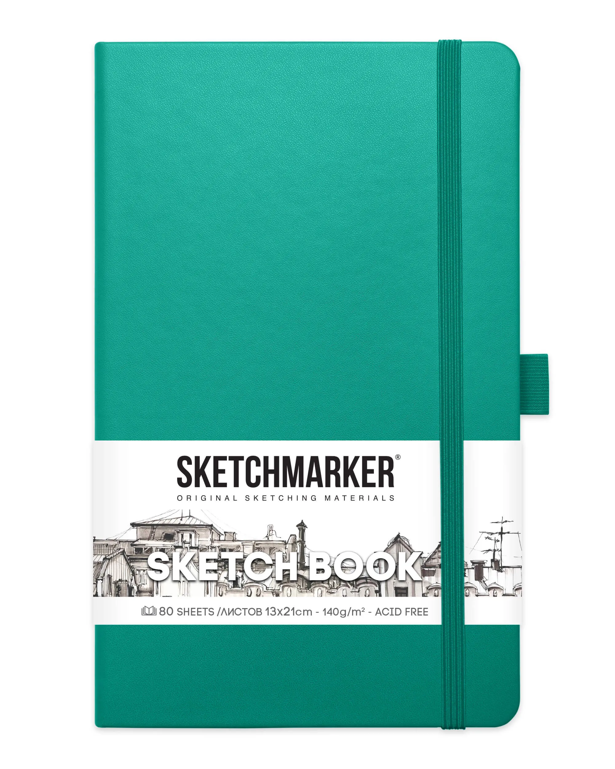 Блокнот для зарисовок Sketchmarker 140г/кв.м 13*21см 80л (Изумрудный)