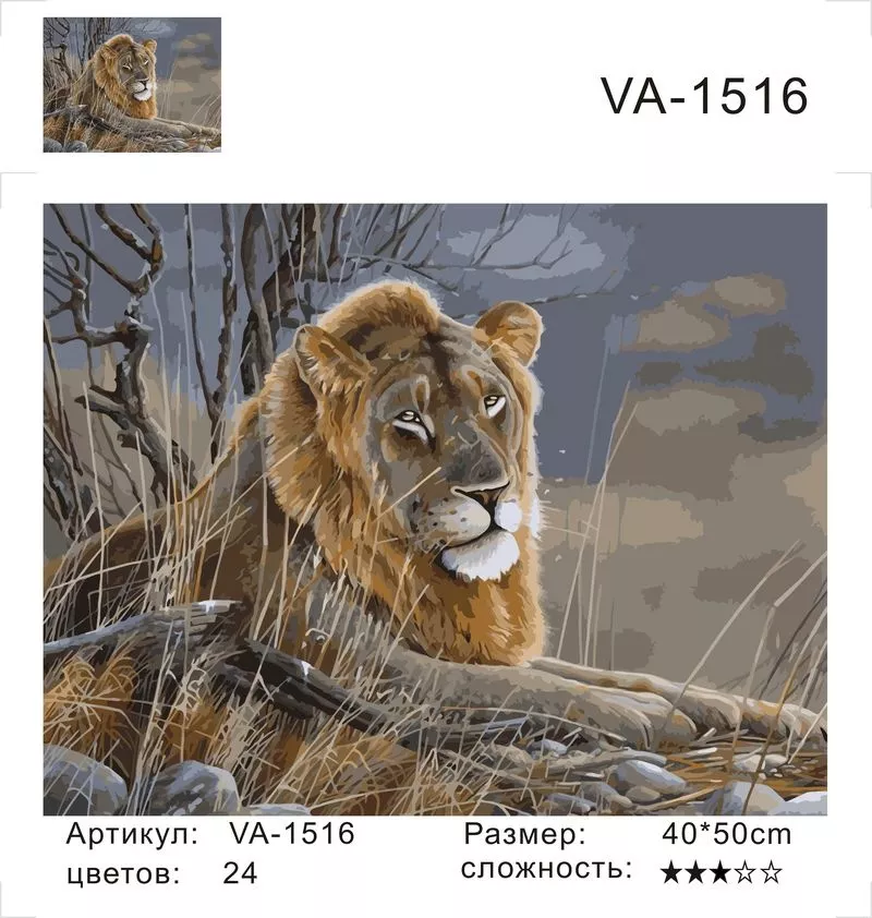 Картина по номерам 40х50 Лев (VA-1516)
