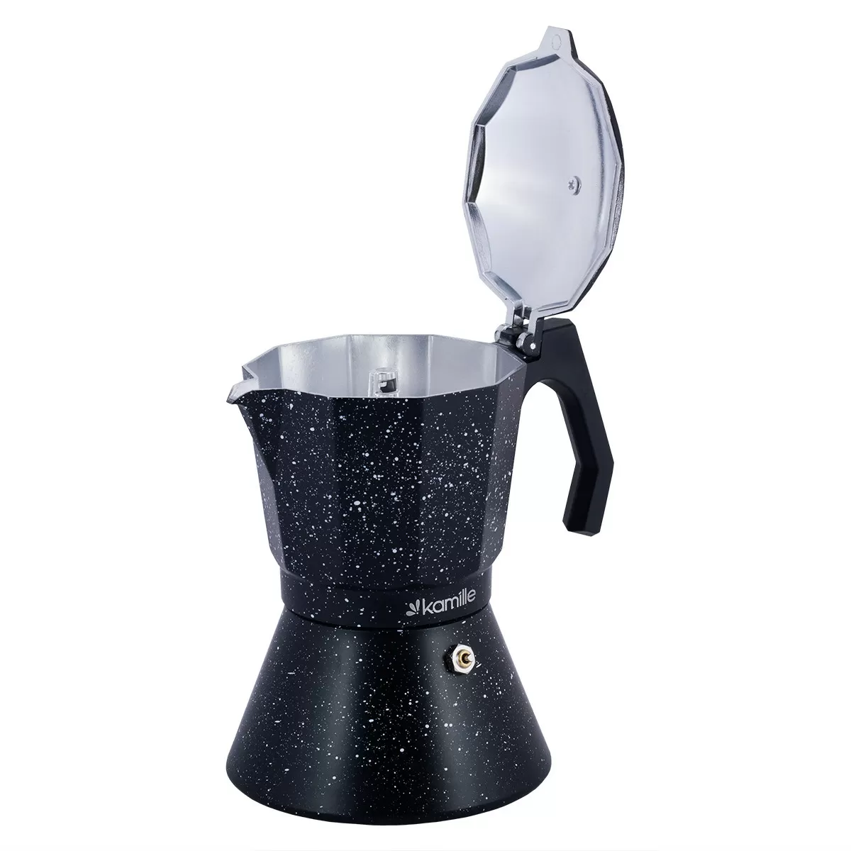 Кофеварка гейзерная из алюминия с широким индукционным дном (черный мрамор), 600мл