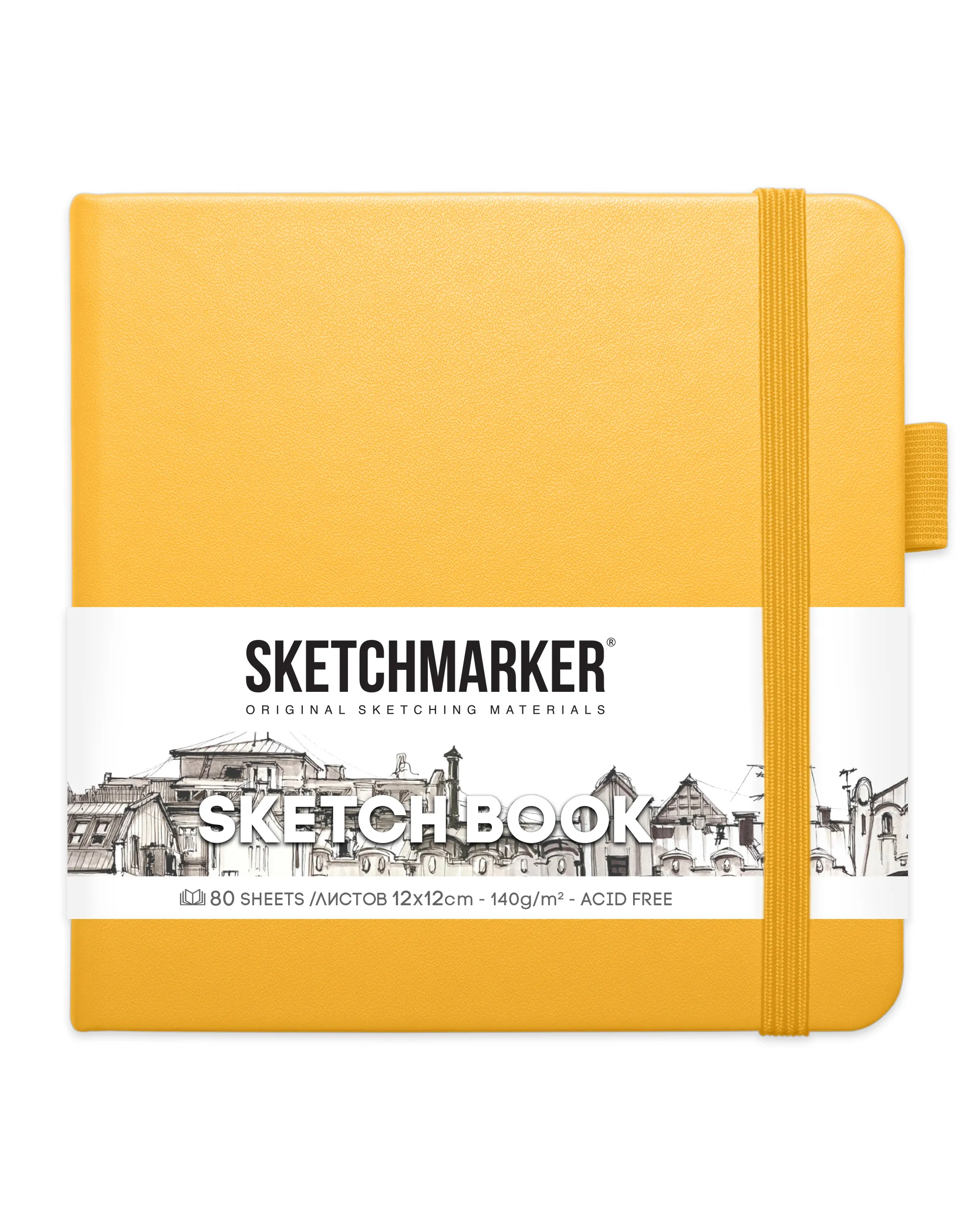 Блокнот для зарисовок Sketchmarker 140г/кв.м 12*12см 80л (Оранжевый)