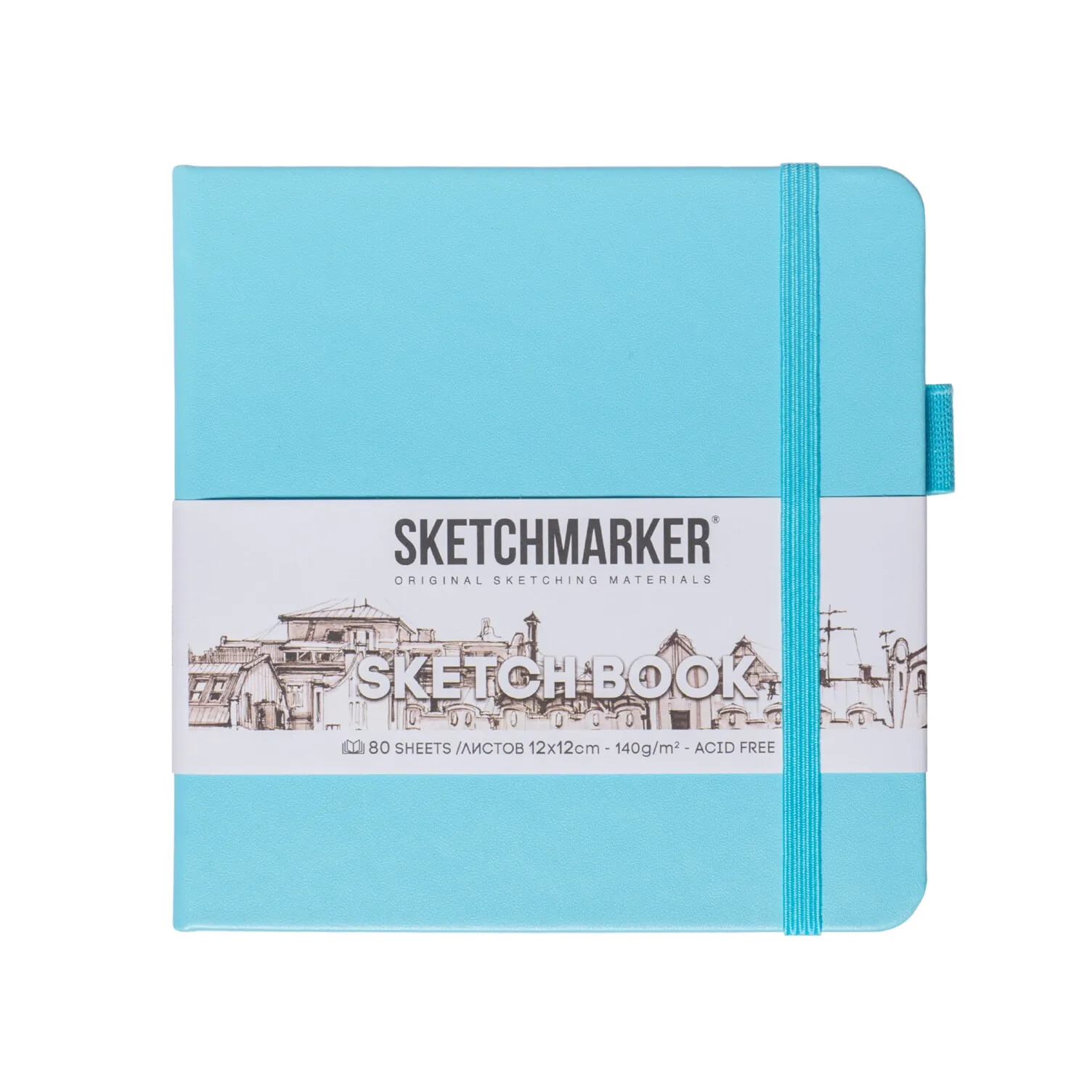 Блокнот для зарисовок Sketchmarker 140г/кв.м 12*12см 80л (Небесно-голубой)