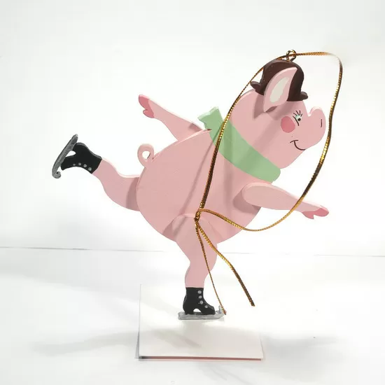 Елочная игрушка Свин фигурист (розовый)