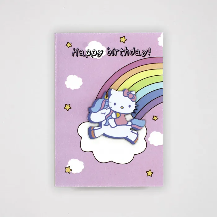 Открытка Happy Birthday (Hello Kitty на радуге)