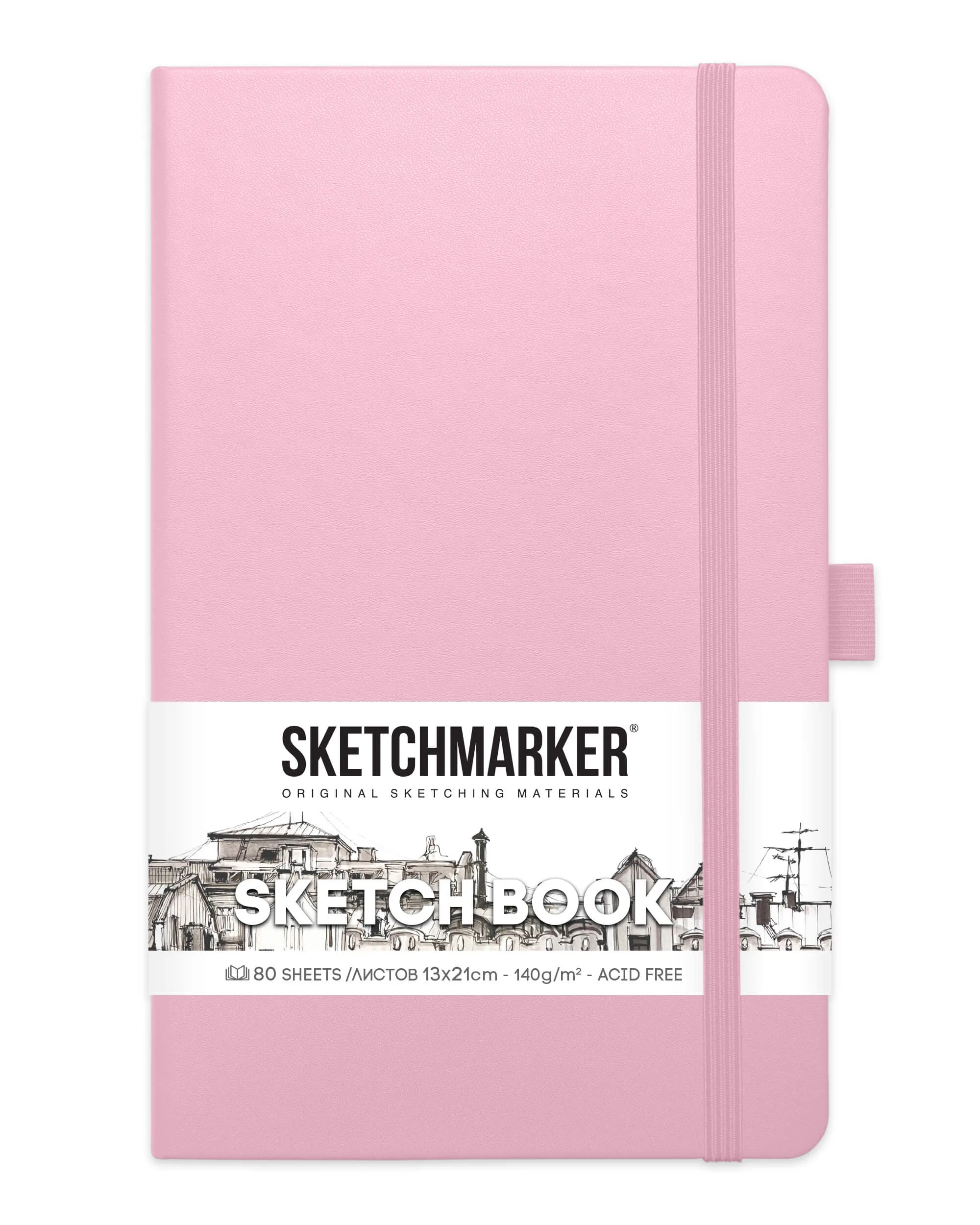 Блокнот для зарисовок Sketchmarker 140г/кв.м 13*21см 80л (Розовый)