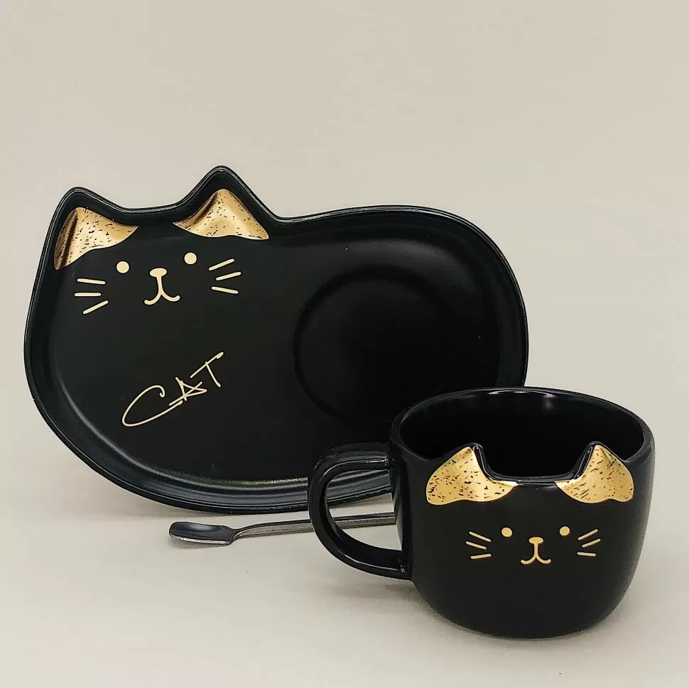 Кружка с тарелочкой Calm cats (black) 200 мл.