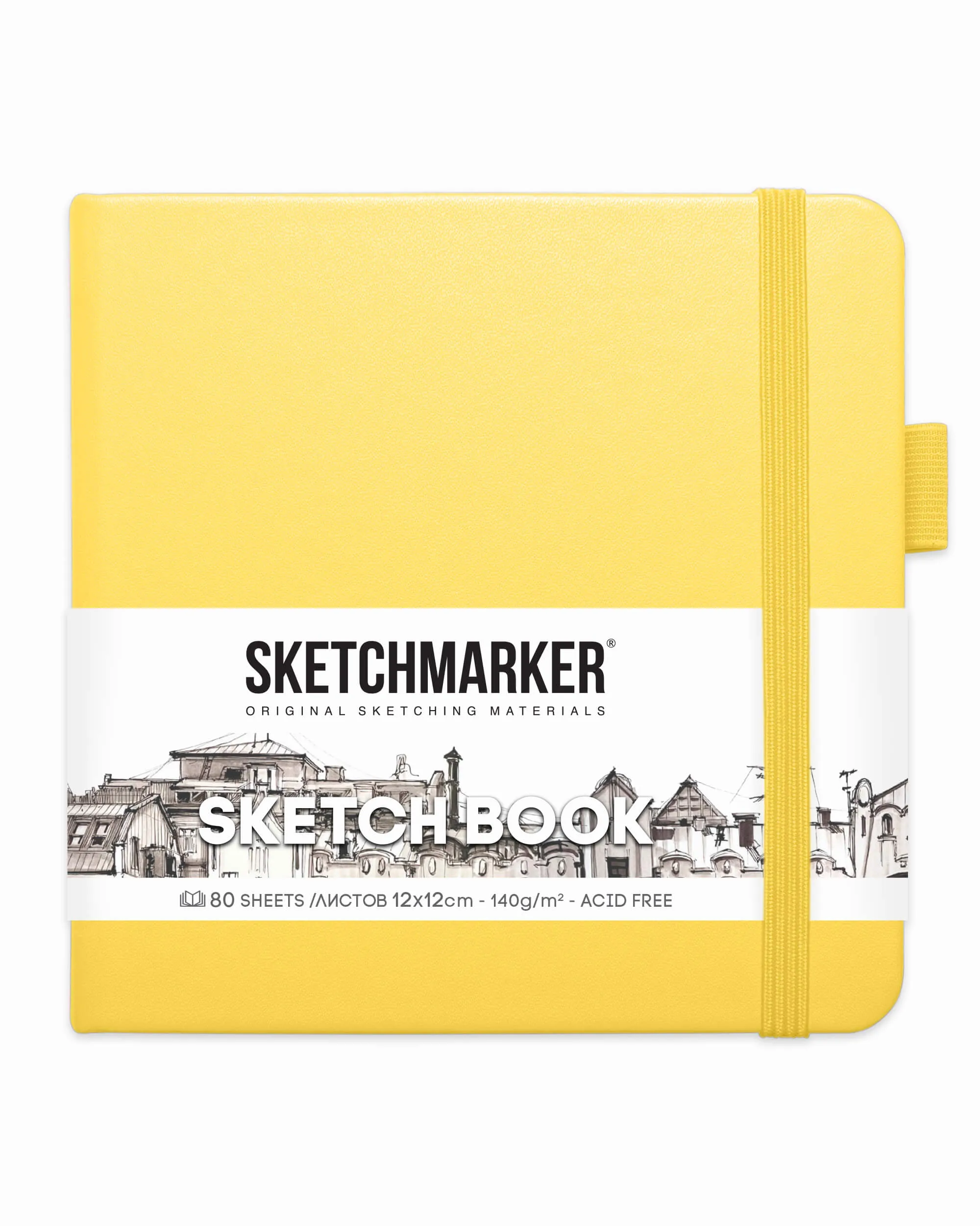 Блокнот для зарисовок Sketchmarker 140г/кв.м 12*12см 80л (Лимонный)