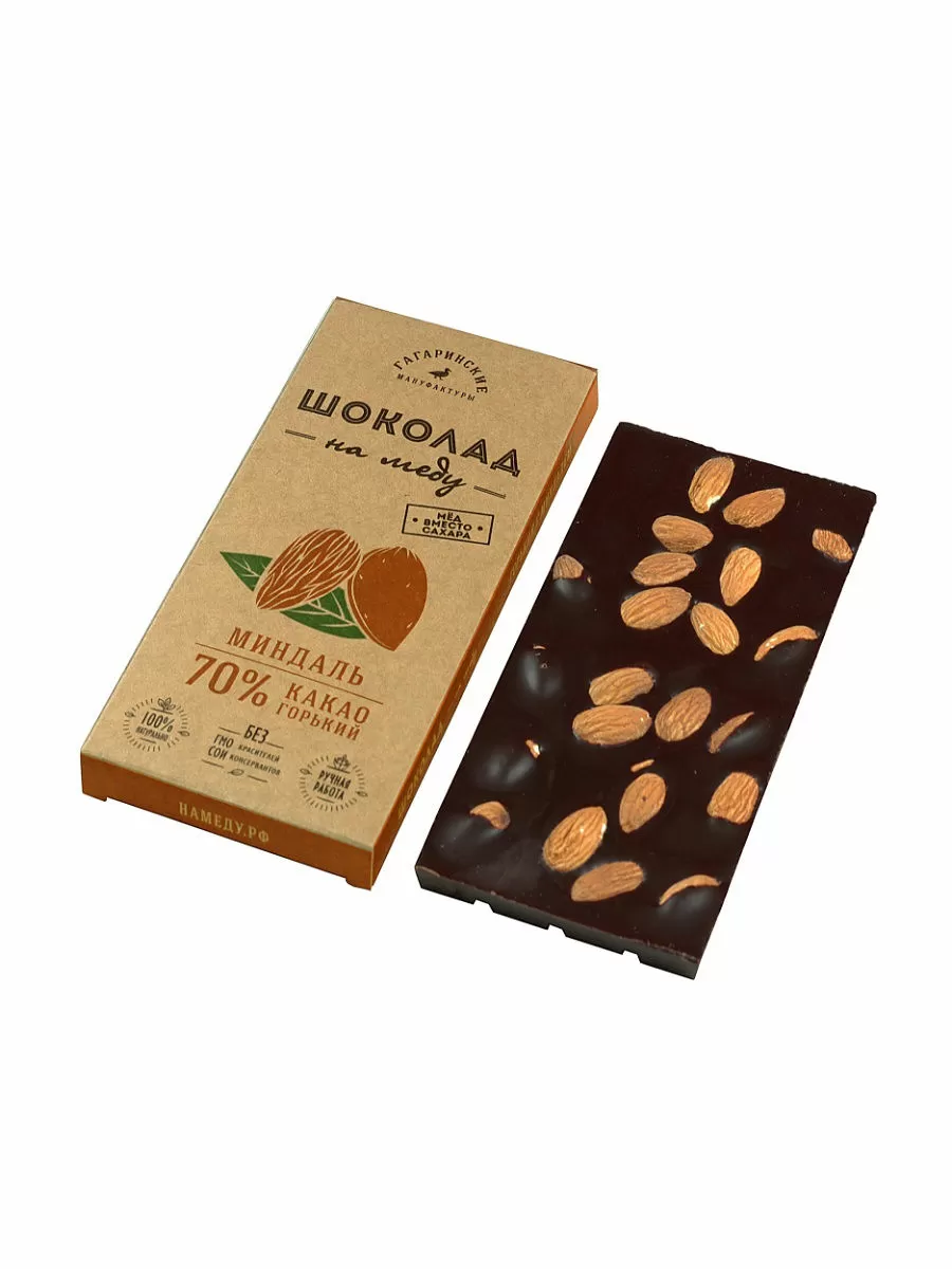 Шоколад На Меду Горький 70% какао С Миндалем 85г