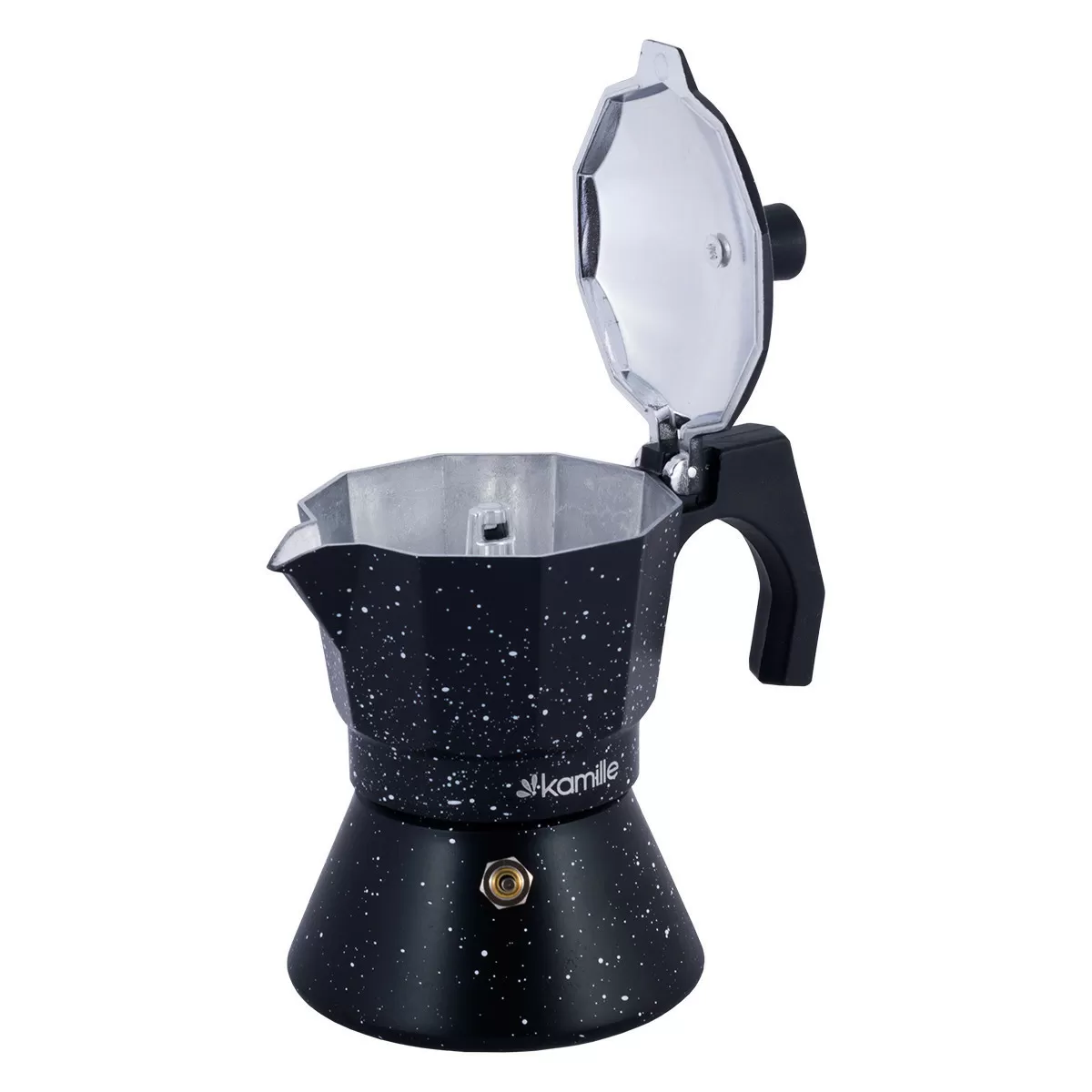 Кофеварка гейзерная из алюминия с широким индукционным дном (черный мрамор), 150мл