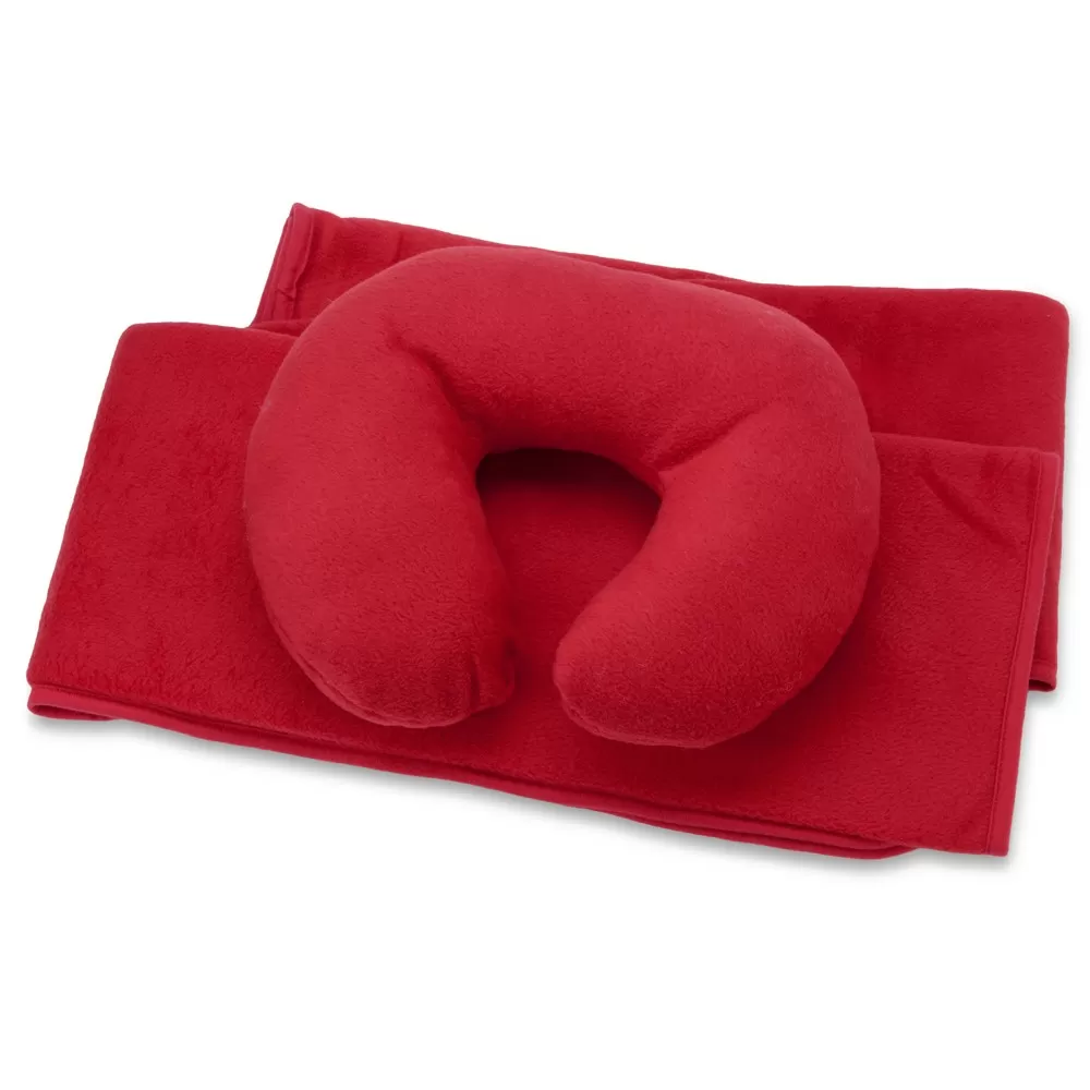 Набор для путешествий с комфортом: плед и подушка под голову в чехле, красный