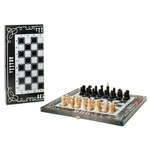 Шахматы обиходные деревянные Объедовские, серебро Орнаме