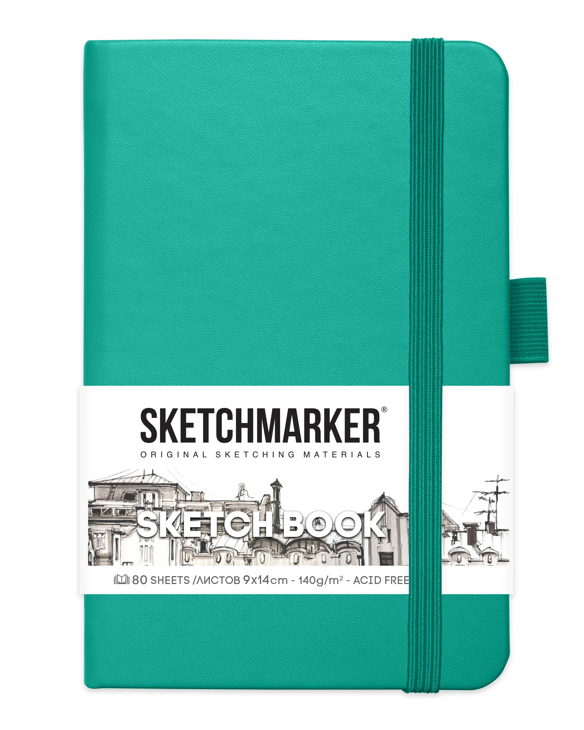 Блокнот для зарисовок Sketchmarker 140г/кв.м 9*14см 80л (Изумрудный)