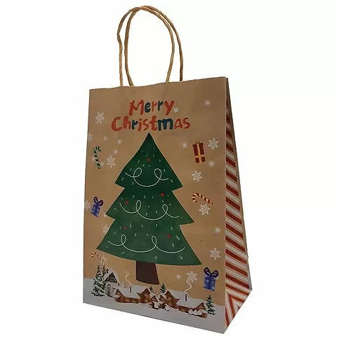 Подарочный крафт-пакет Большая Рождественская елка (Малый) 15х21х8 см.