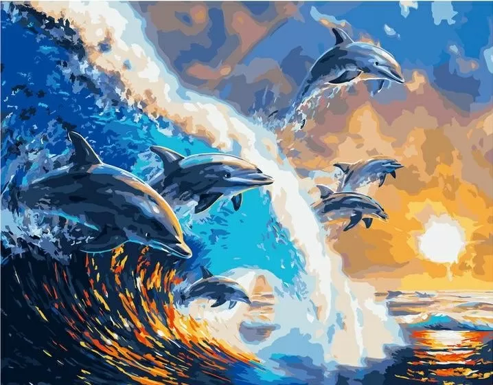 Картина по номерам 40х50 Дельфины на волнах (VA-2624)