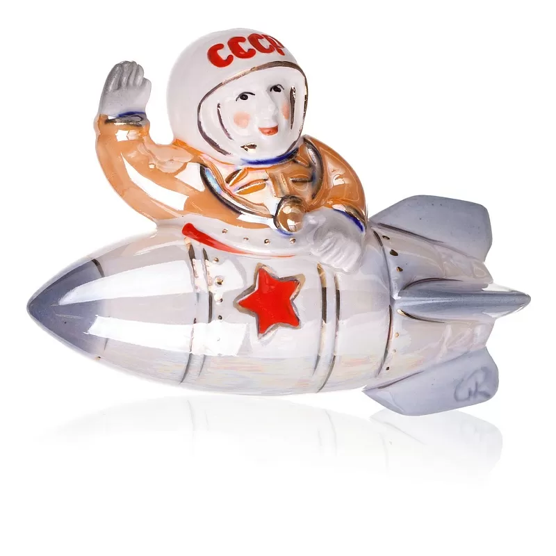Елочная игрушка Ракета с космонавтом (белый)
