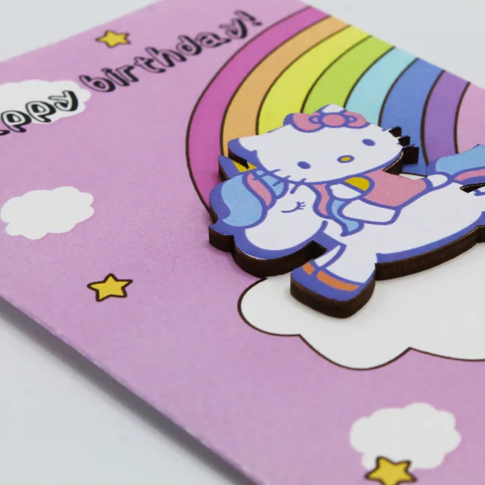 Открытка Happy Birthday (Hello Kitty на радуге)