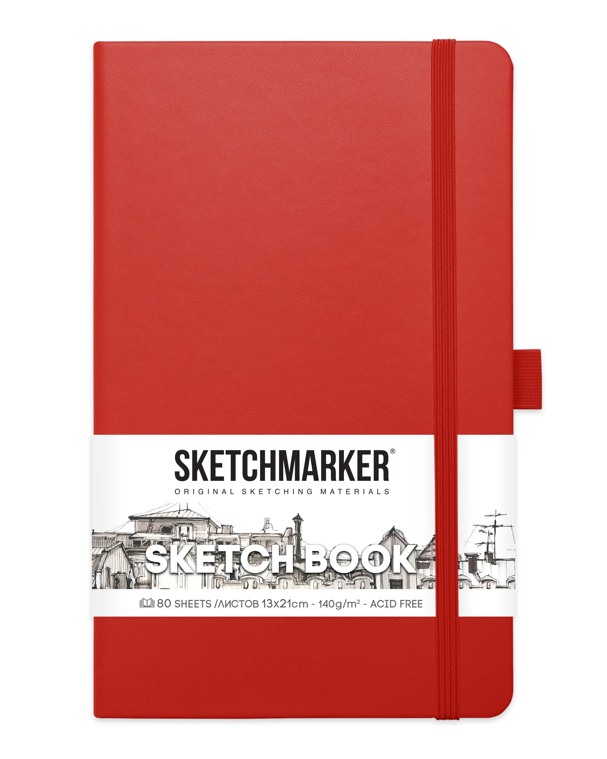 Блокнот для зарисовок Sketchmarker 140г/кв.м 13*21см 80л (Красный)