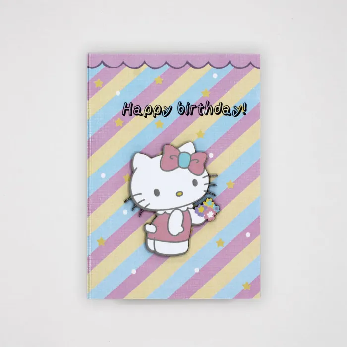 Открытка Happy Birthday (Hello Kitty с цветочками)