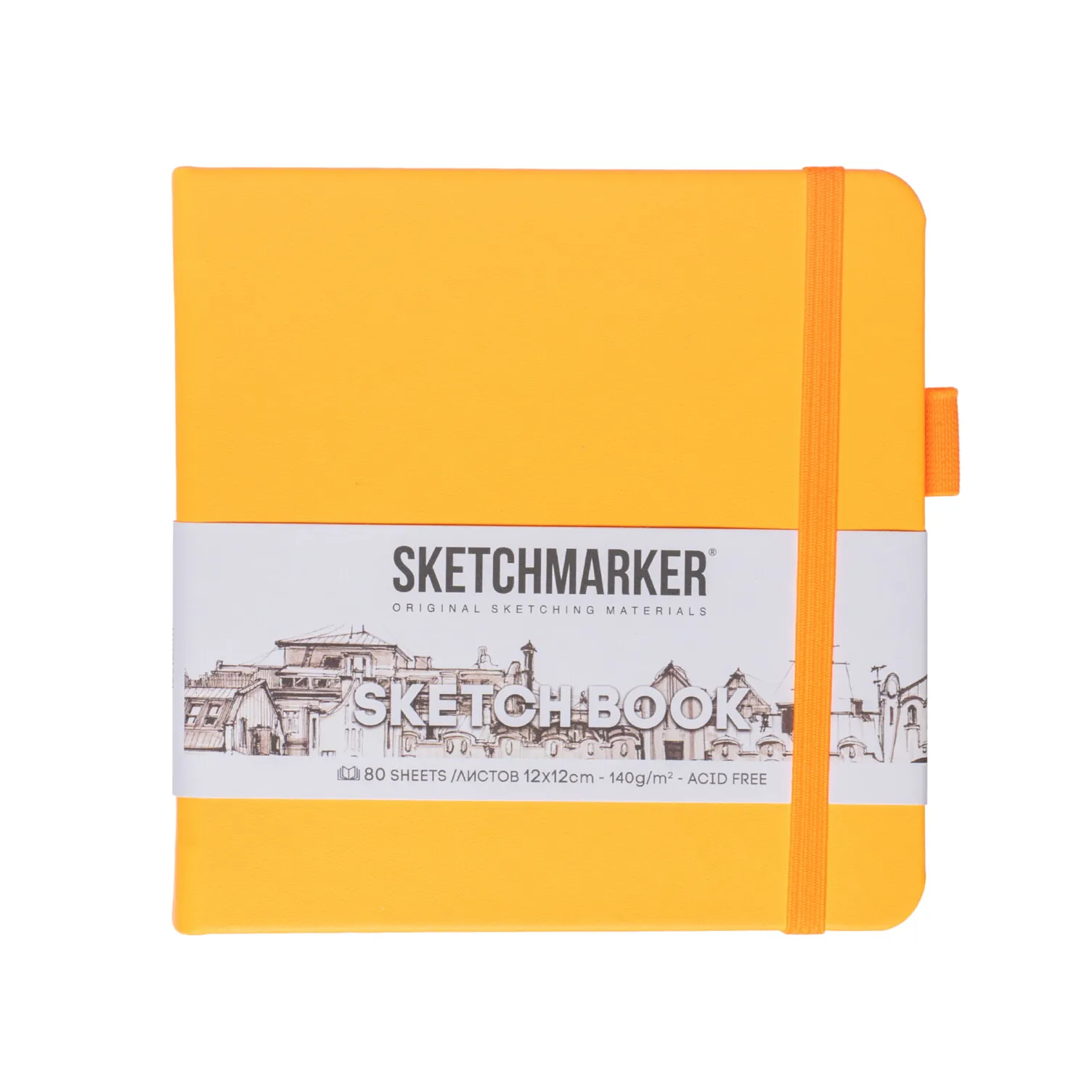 Блокнот для зарисовок Sketchmarker 140г/кв.м 12*12см 80л (Неоновый апельсин)