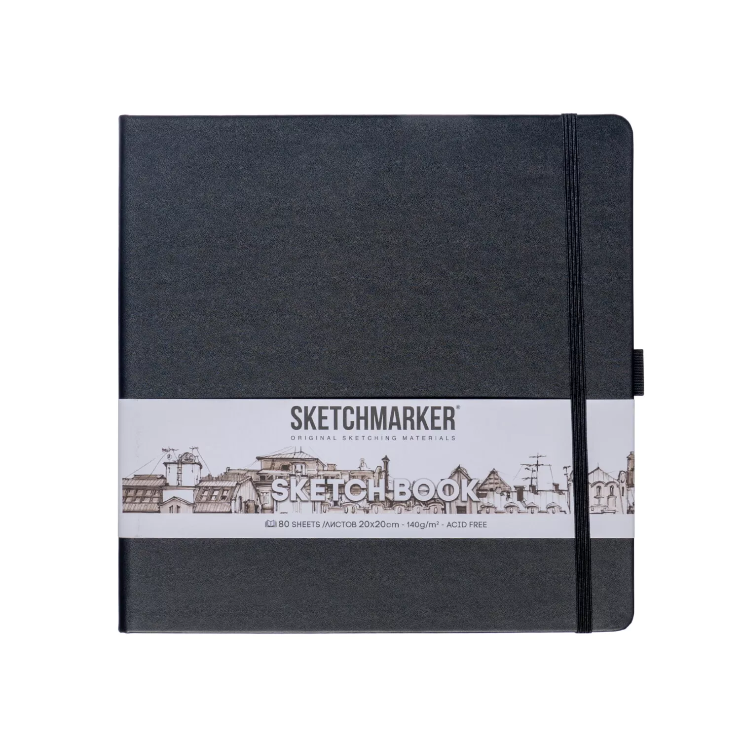 Блокнот для зарисовок Sketchmarker 140г/кв.м 20*20cм 80л (Черный)