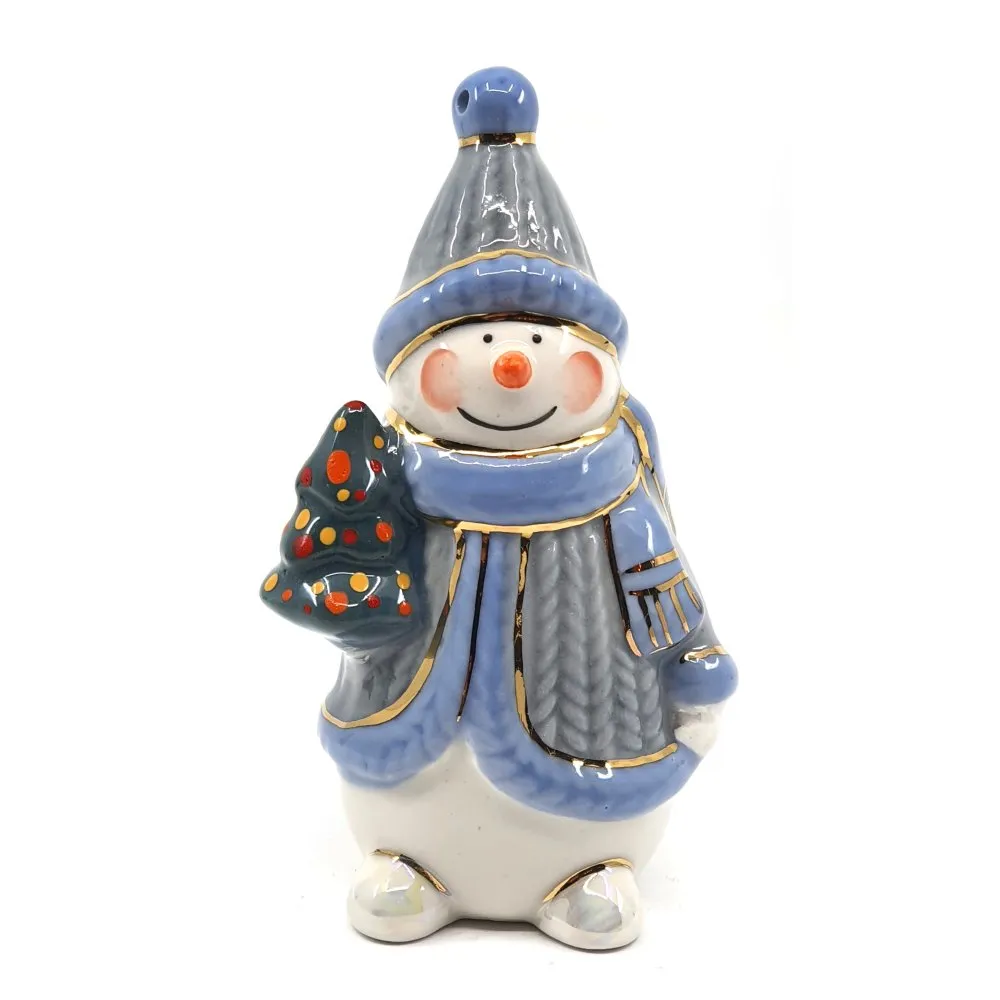 Елочная игрушка Снеговик с ёлкой (серый)
