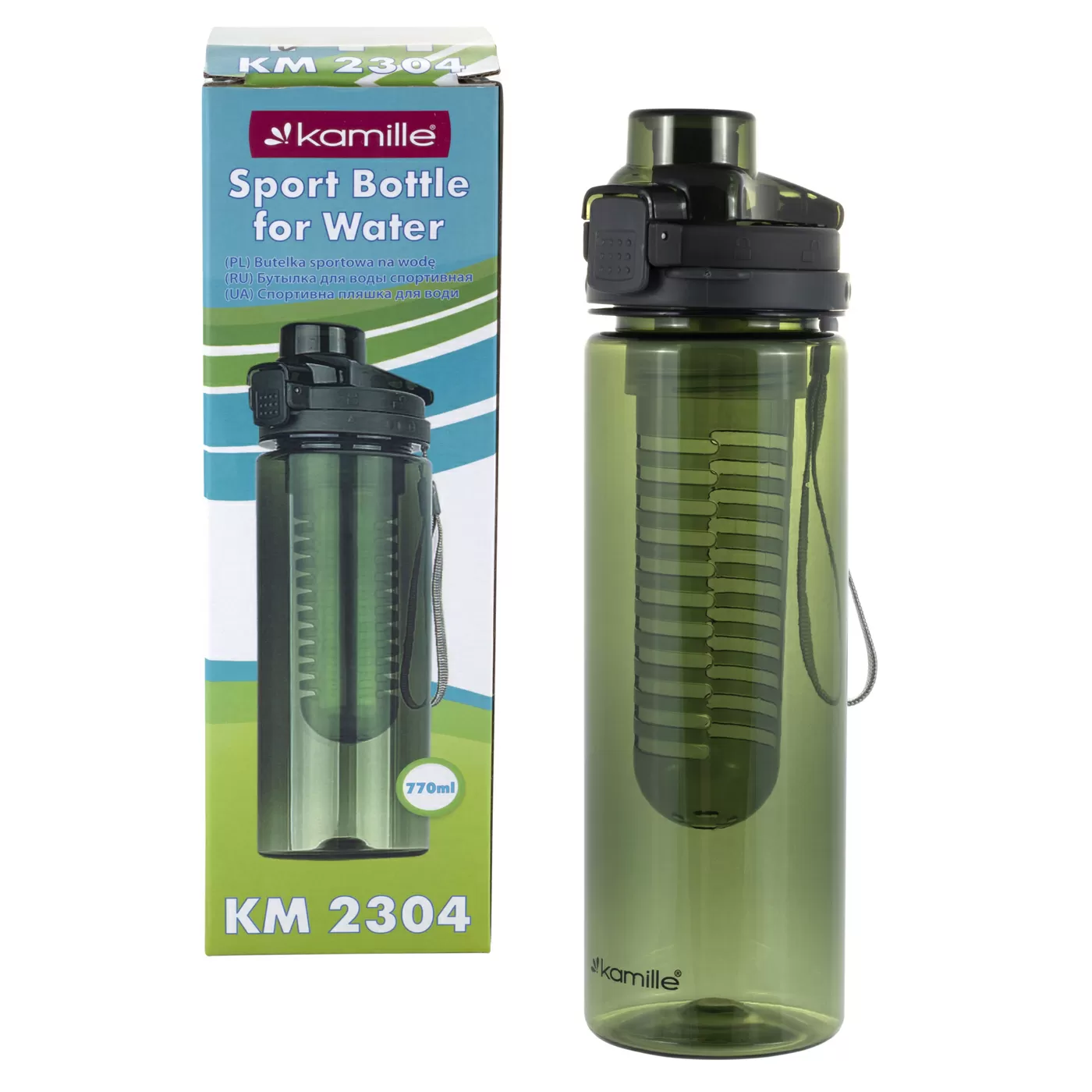 Бутылка для воды Kamille (тёмно-зелёный), 770 мл.