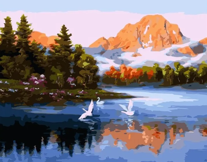 Картина по номерам 40х50 Лебеди на реке (VA-1772)