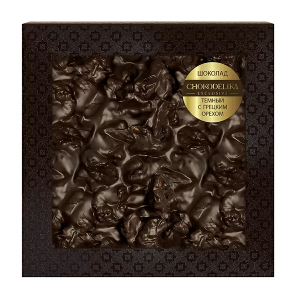 Шоколад в коробке темный С грецким орехом, 80 гр.