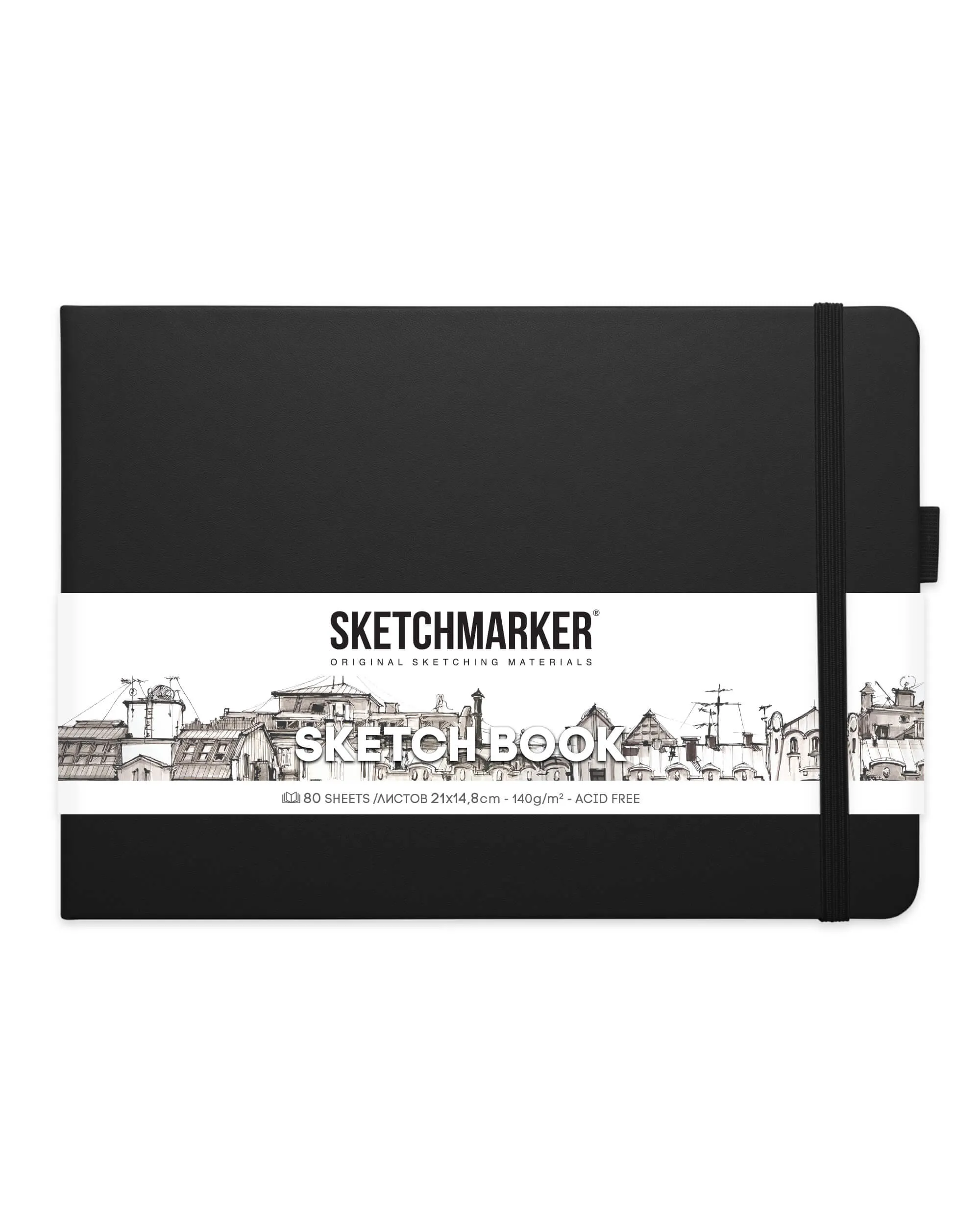 Блокнот для зарисовок Sketchmarker 140г/кв.м 21*14.8см 80л (Черный пейзаж)