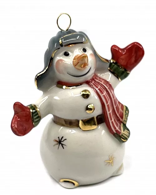 Елочная игрушка Снеговик в шапке (красный)