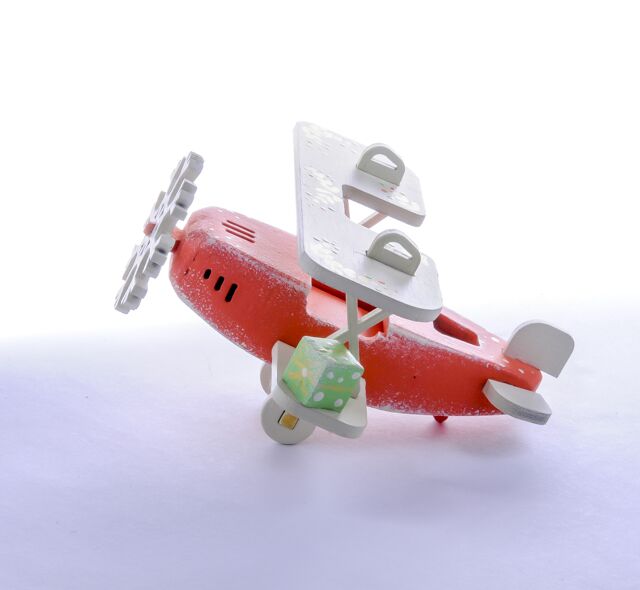 Елочная игрушка Самолет Биплан (Коралл)
