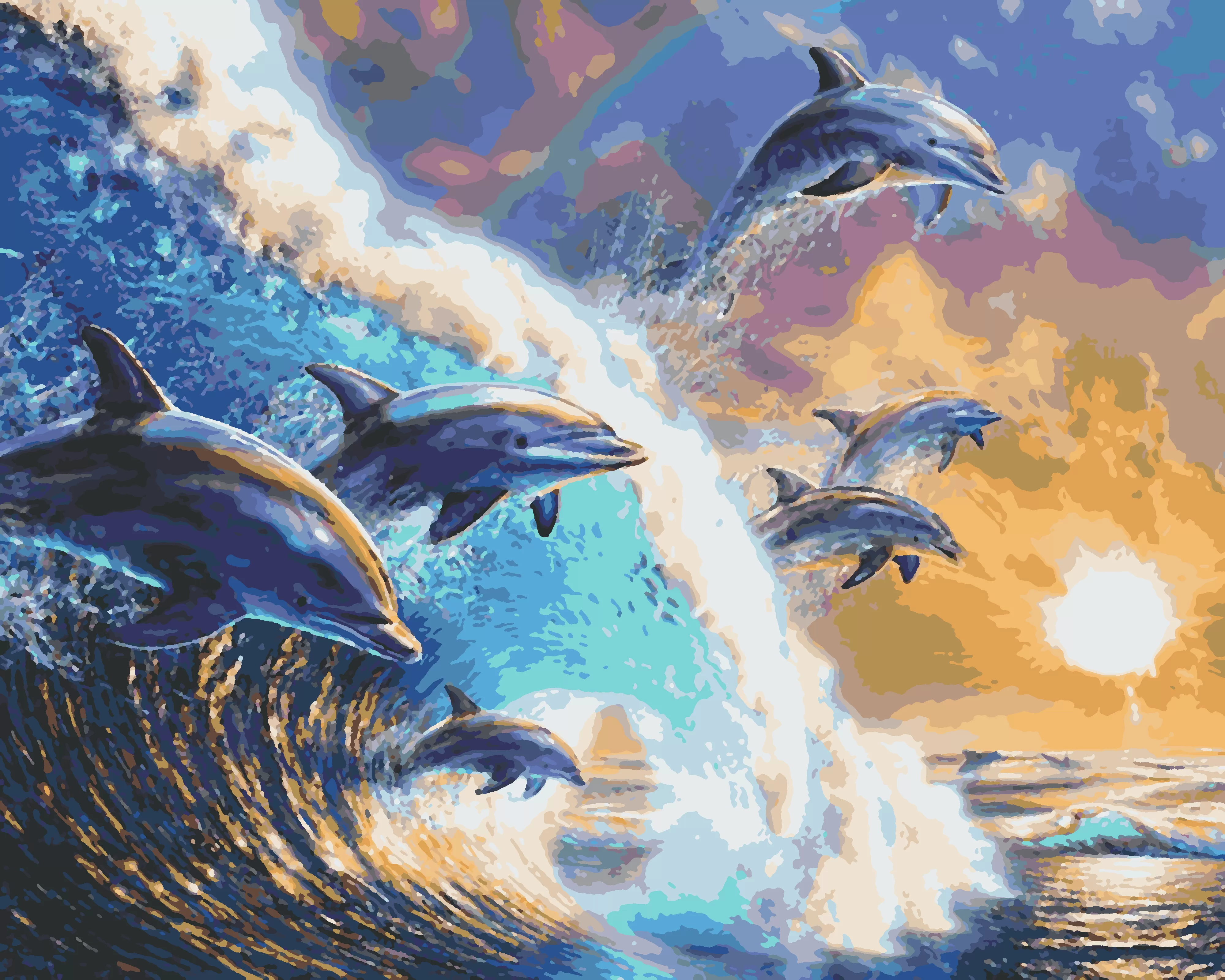 Картина по номерам Дельфины в море