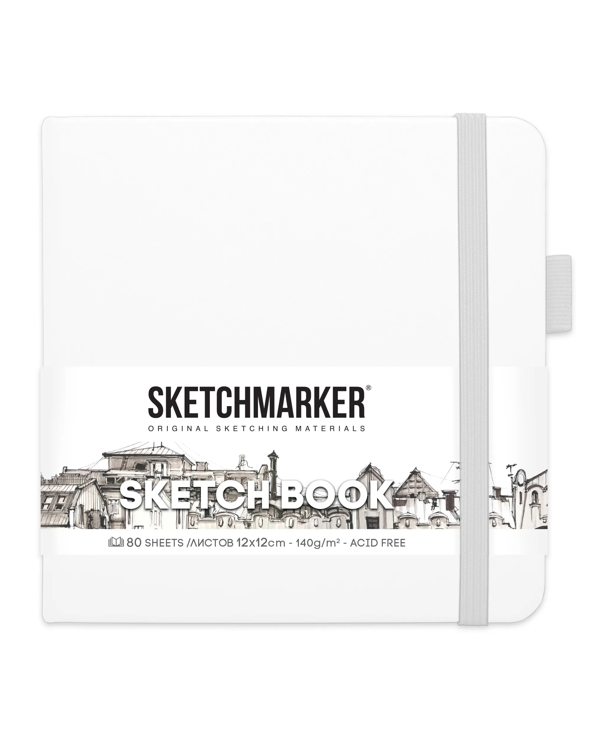 Блокнот для зарисовок Sketchmarker 140г/кв.м 12*12см 80л (Белый)